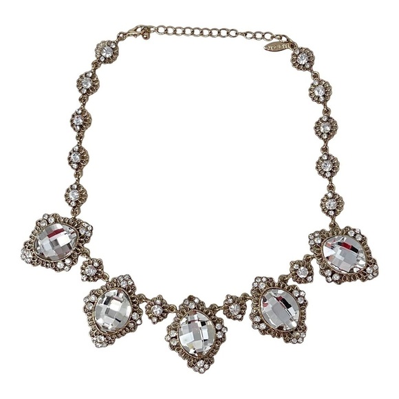 Natasha Bling Gold Tone Statement Necklace Clear Rhinestones - Picture 2 of 4